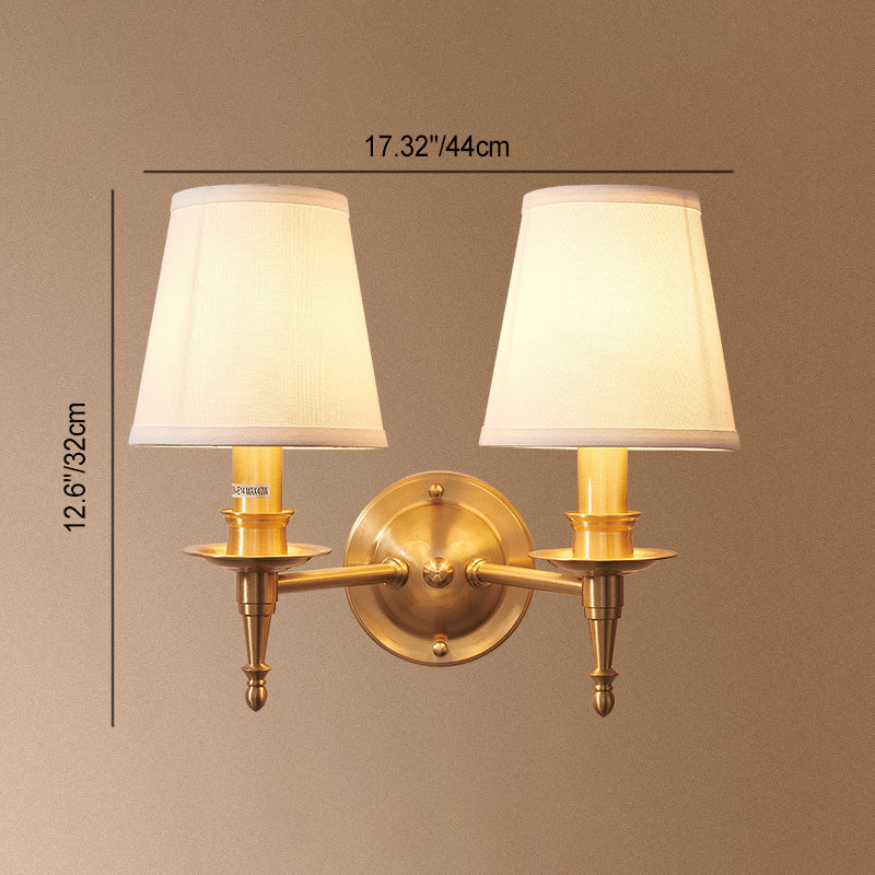 Traditional European Brass Fabric Cylinder Shade 1/2-Light Wall Sconce Lamp For Living Room