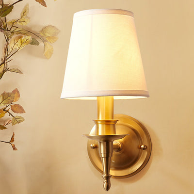 Traditional European Brass Fabric Cylinder Shade 1/2-Light Wall Sconce Lamp For Living Room