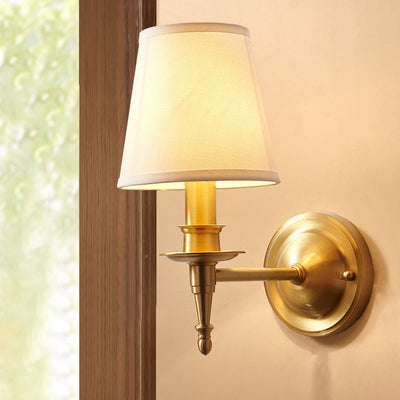 Traditional European Brass Fabric Cylinder Shade 1/2-Light Wall Sconce Lamp For Living Room