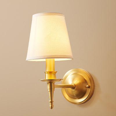 Traditional European Brass Fabric Cylinder Shade 1/2-Light Wall Sconce Lamp For Living Room