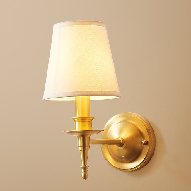 Traditional European Brass Fabric Cylinder Shade 1/2-Light Wall Sconce Lamp For Living Room