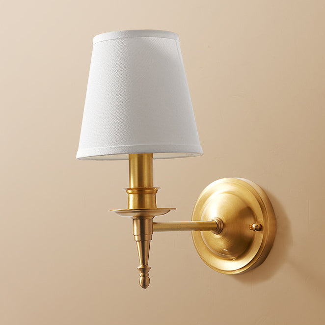 Traditional European Brass Fabric Cylinder Shade 1/2-Light Wall Sconce Lamp For Living Room