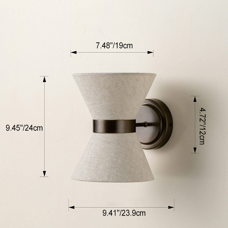 Lampe murale à deux lumières en fer avec tissu en forme de sablier japonais traditionnel pour le salon 