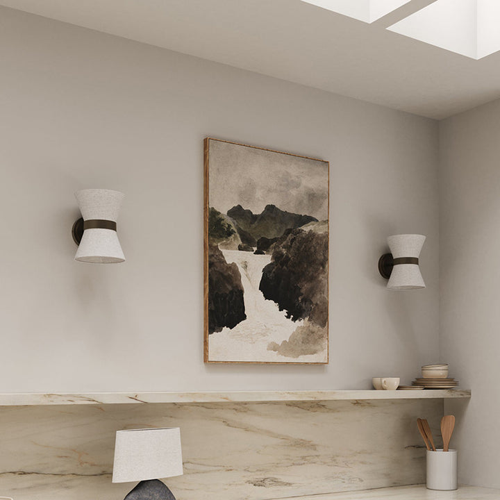 Lampe murale à deux lumières en fer avec tissu en forme de sablier japonais traditionnel pour le salon 