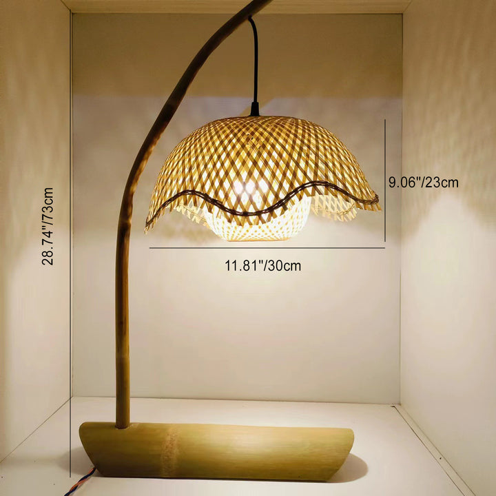 Contemporary Boho Lotus Shape Bamboo 1-Light Table Lamp For Bedroom
