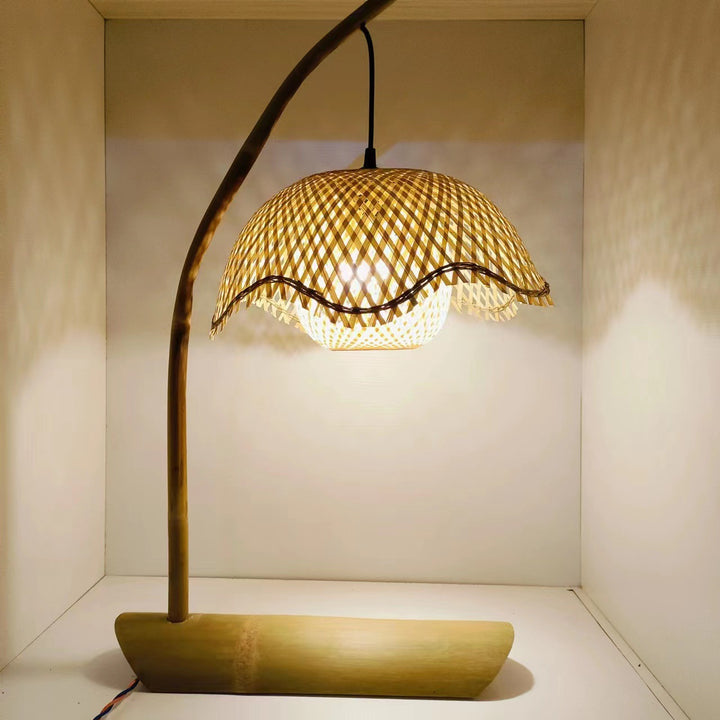 Contemporary Boho Lotus Shape Bamboo 1-Light Table Lamp For Bedroom