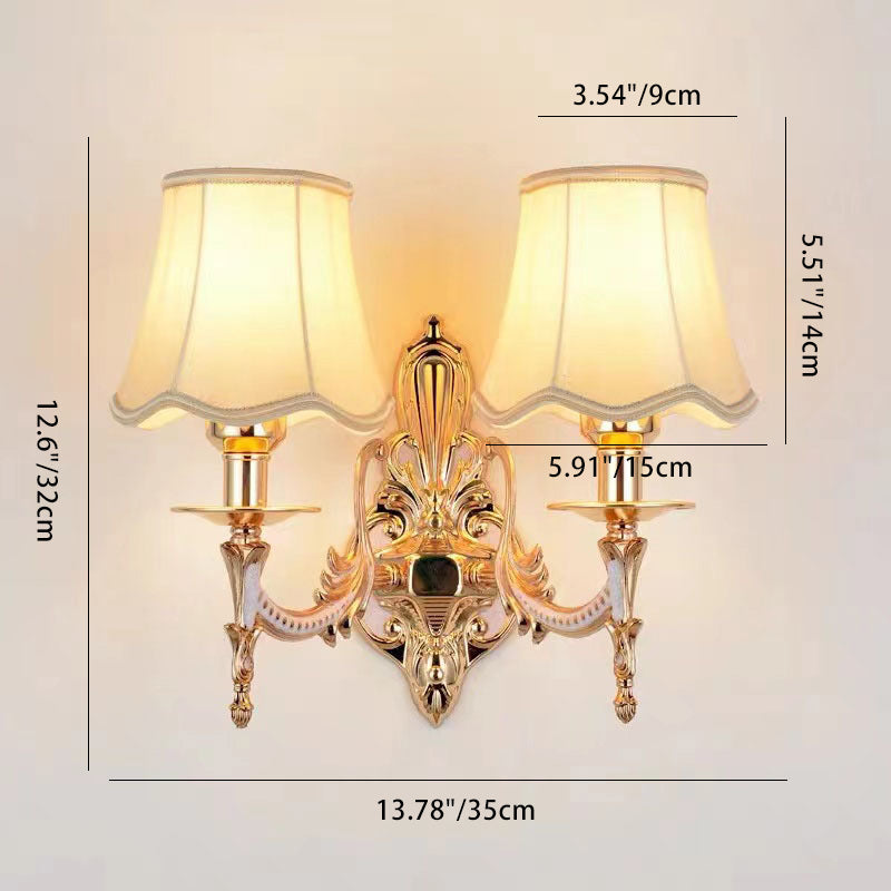 Applique Murale Traditionnelle Européenne avec Abat-jour Cylindrique en Tissu à Fleurs 1/2 Lumière pour Salon 