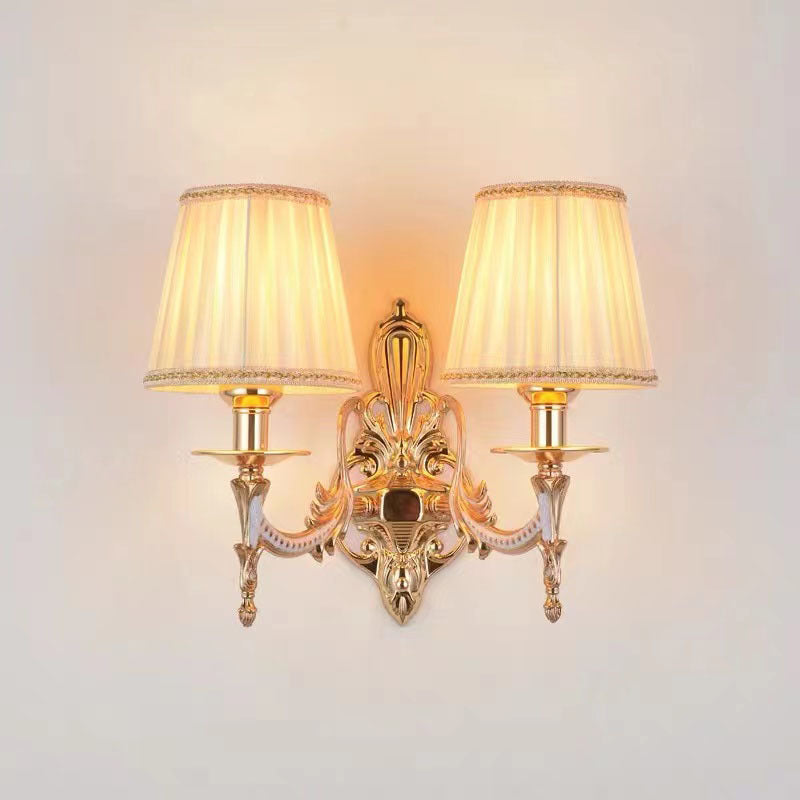 Applique Murale Traditionnelle Européenne avec Abat-jour Cylindrique en Tissu à Fleurs 1/2 Lumière pour Salon 