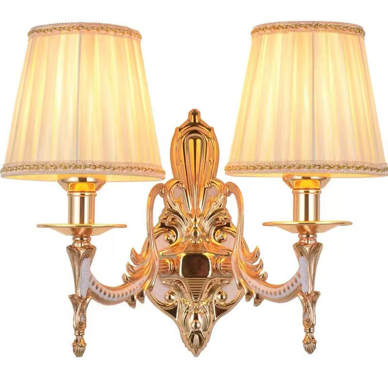 Applique Murale Traditionnelle Européenne avec Abat-jour Cylindrique en Tissu à Fleurs 1/2 Lumière pour Salon 