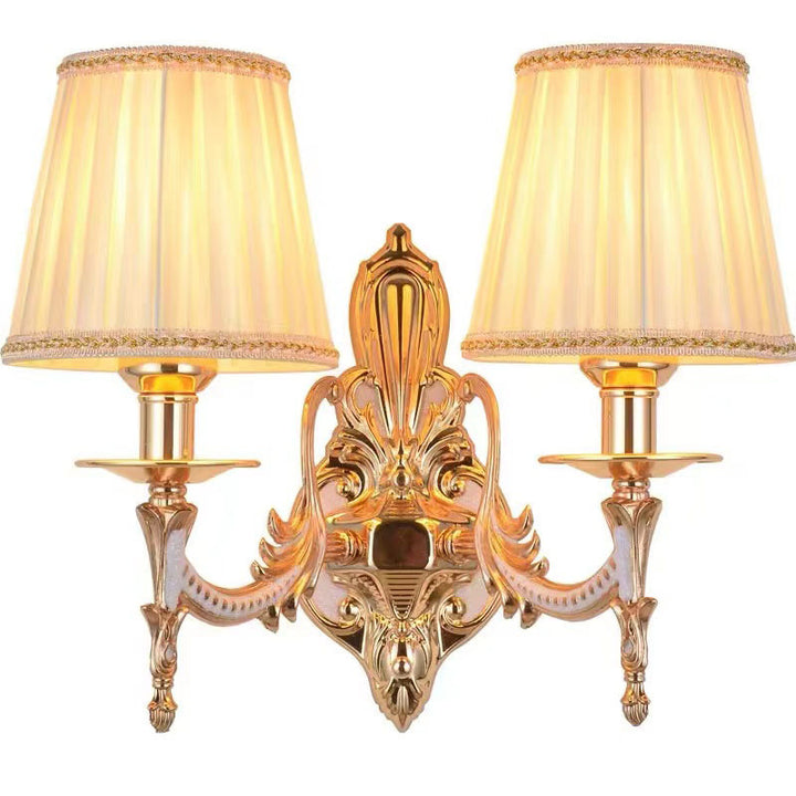 Applique Murale Traditionnelle Européenne avec Abat-jour Cylindrique en Tissu à Fleurs 1/2 Lumière pour Salon 