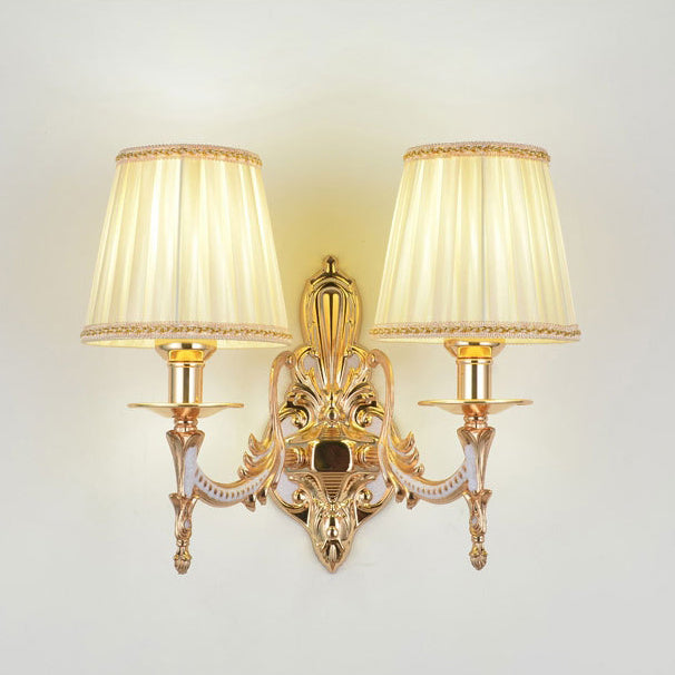 Applique Murale Traditionnelle Européenne avec Abat-jour Cylindrique en Tissu à Fleurs 1/2 Lumière pour Salon 