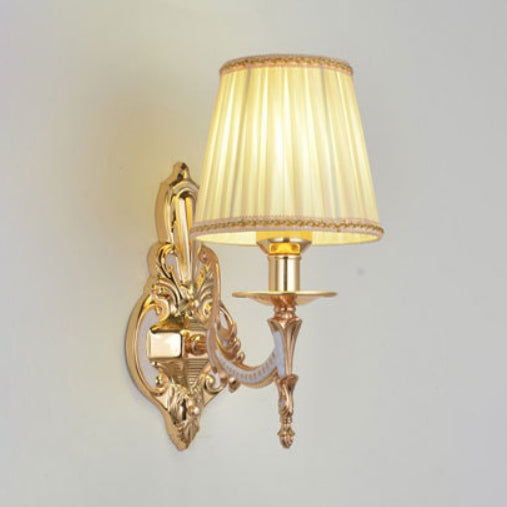 Applique Murale Traditionnelle Européenne avec Abat-jour Cylindrique en Tissu à Fleurs 1/2 Lumière pour Salon 