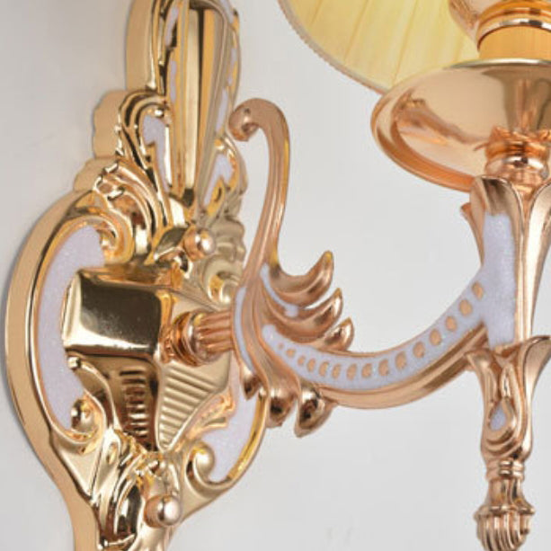 Applique Murale Traditionnelle Européenne avec Abat-jour Cylindrique en Tissu à Fleurs 1/2 Lumière pour Salon 