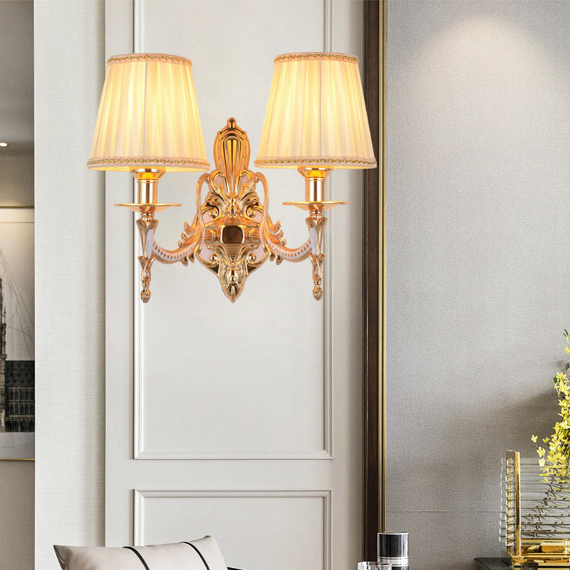 Applique Murale Traditionnelle Européenne avec Abat-jour Cylindrique en Tissu à Fleurs 1/2 Lumière pour Salon 