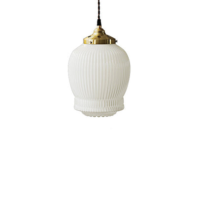 Traditional Japanese Fluted Frosted Ribbed Glass Brass 1-Light Pendant Light For Bedroom