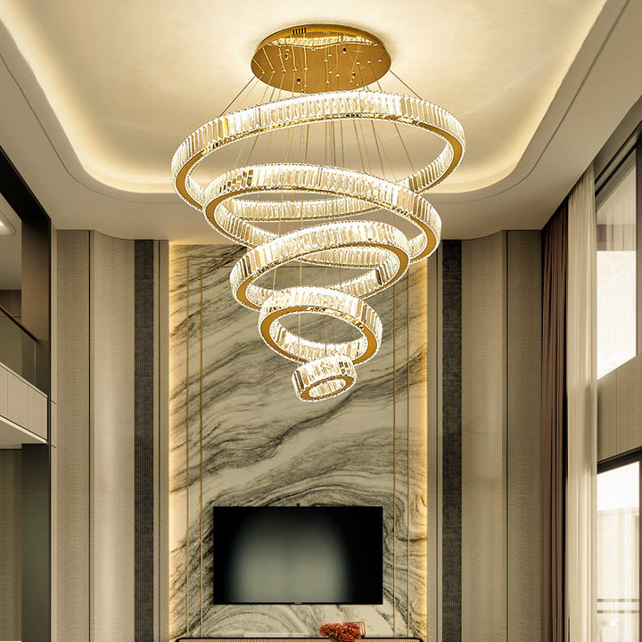 Modern Luxury Stainless Steel Crystal Rings LED Chandelier For Living Room