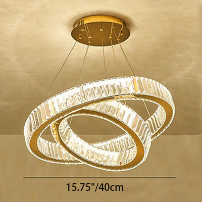 Modern Luxury Stainless Steel Crystal Rings LED Chandelier For Living Room