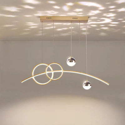 Contemporary Creative Adjustable Starry Sky Projection Curved Straight Aluminum Silicone Acrylic LED Island Light Chandelier For Living Room