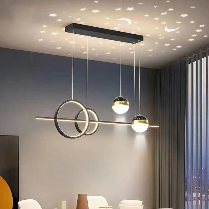 Contemporain Créatif Réglable Ciel Étoilé Projection Courbé Droit Aluminium Silicone Acrylique LED Îlot Lumière Lustre Pour Salon 