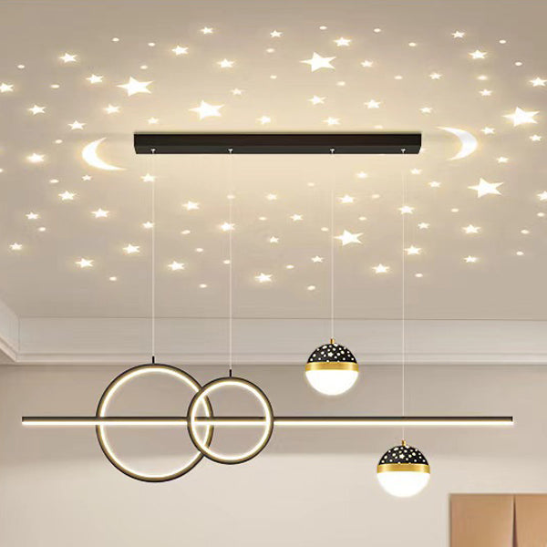 Contemporary Creative Adjustable Starry Sky Projection Curved Straight Aluminum Silicone Acrylic LED Island Light Chandelier For Living Room