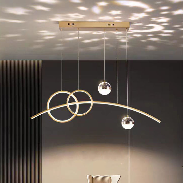 Contemporain Créatif Réglable Ciel Étoilé Projection Courbé Droit Aluminium Silicone Acrylique LED Îlot Lumière Lustre Pour Salon 