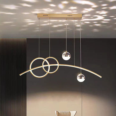 Contemporary Creative Adjustable Starry Sky Projection Curved Straight Aluminum Silicone Acrylic LED Island Light Chandelier For Living Room