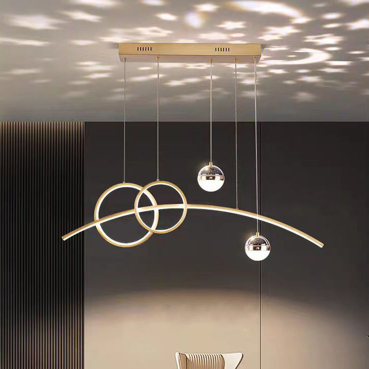 Contemporary Creative Adjustable Starry Sky Projection Curved Straight Aluminum Silicone Acrylic LED Island Light Chandelier For Living Room