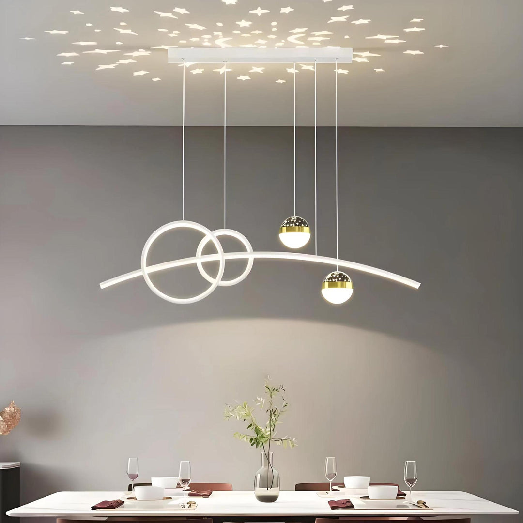 Contemporain Créatif Réglable Ciel Étoilé Projection Courbé Droit Aluminium Silicone Acrylique LED Îlot Lumière Lustre Pour Salon 