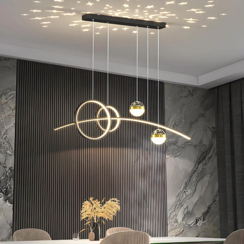 Contemporary Creative Adjustable Starry Sky Projection Curved Straight Aluminum Silicone Acrylic LED Island Light Chandelier For Living Room