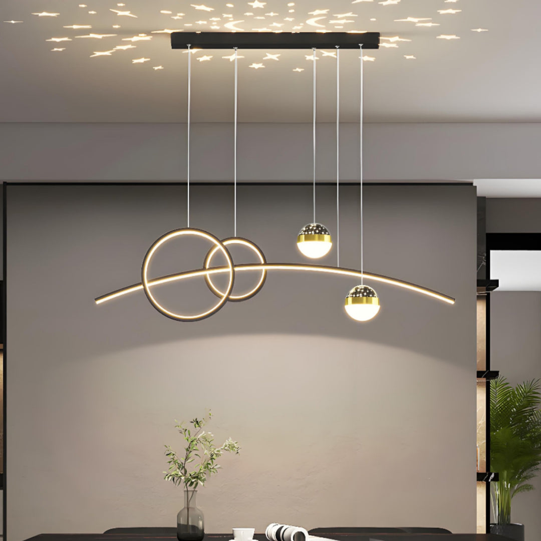 Contemporain Créatif Réglable Ciel Étoilé Projection Courbé Droit Aluminium Silicone Acrylique LED Îlot Lumière Lustre Pour Salon 
