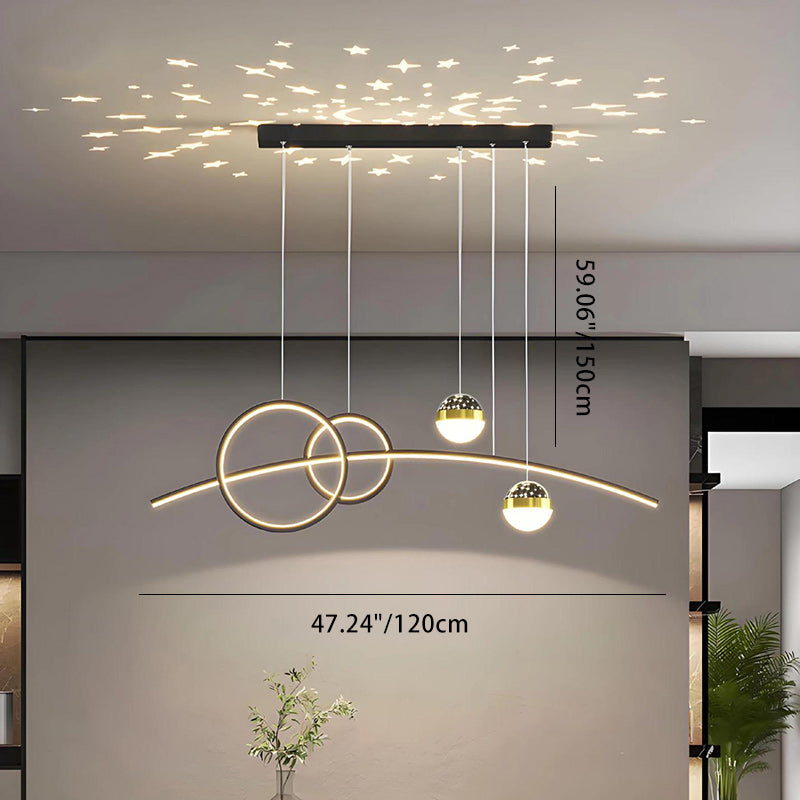 Contemporary Creative Adjustable Starry Sky Projection Curved Straight Aluminum Silicone Acrylic LED Island Light Chandelier For Living Room
