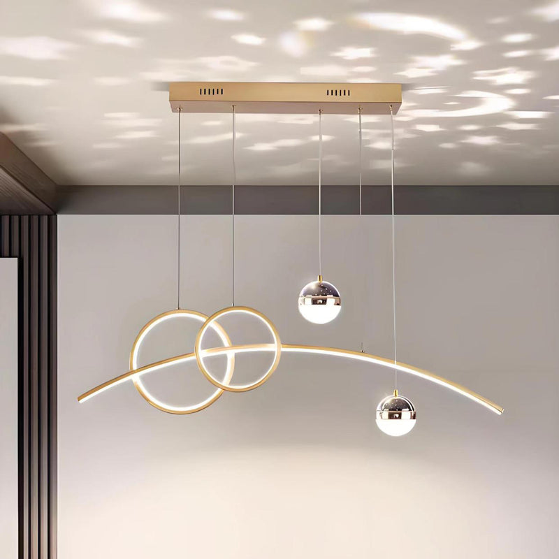 Contemporary Creative Adjustable Starry Sky Projection Curved Straight Aluminum Silicone Acrylic LED Island Light Chandelier For Living Room