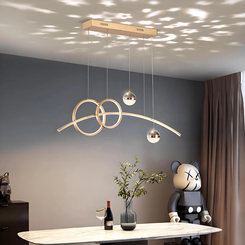 Contemporary Creative Adjustable Starry Sky Projection Curved Straight Aluminum Silicone Acrylic LED Island Light Chandelier For Living Room