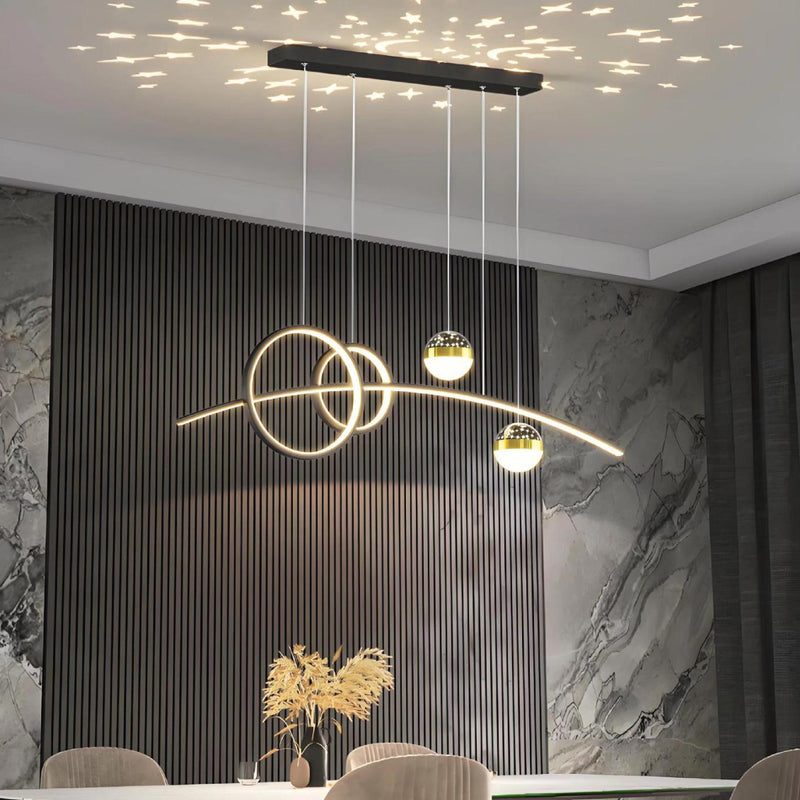Contemporary Creative Adjustable Starry Sky Projection Curved Straight Aluminum Silicone Acrylic LED Island Light Chandelier For Living Room