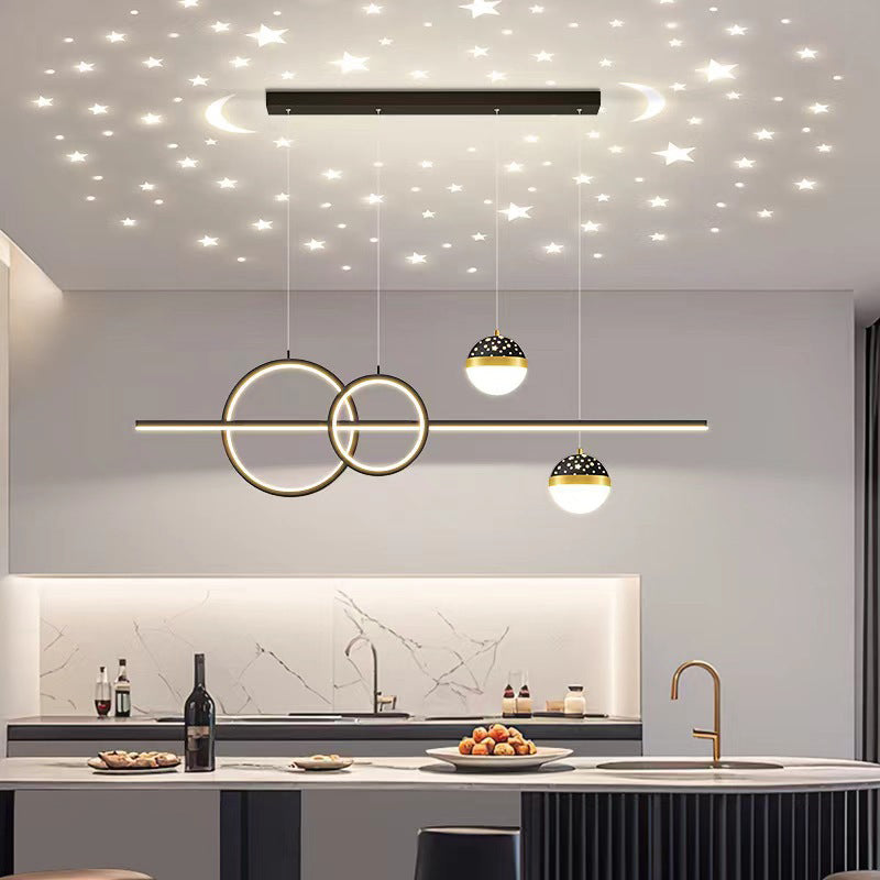 Contemporary Creative Adjustable Starry Sky Projection Curved Straight Aluminum Silicone Acrylic LED Island Light Chandelier For Living Room
