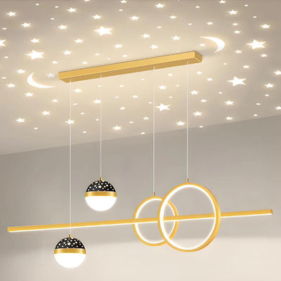Contemporary Creative Adjustable Starry Sky Projection Curved Straight Aluminum Silicone Acrylic LED Island Light Chandelier For Living Room