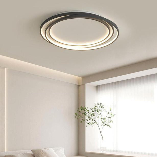 Plafonnier LED en fer silicone à monture affleurante avec anneaux cercles minimalistes modernes pour chambre 