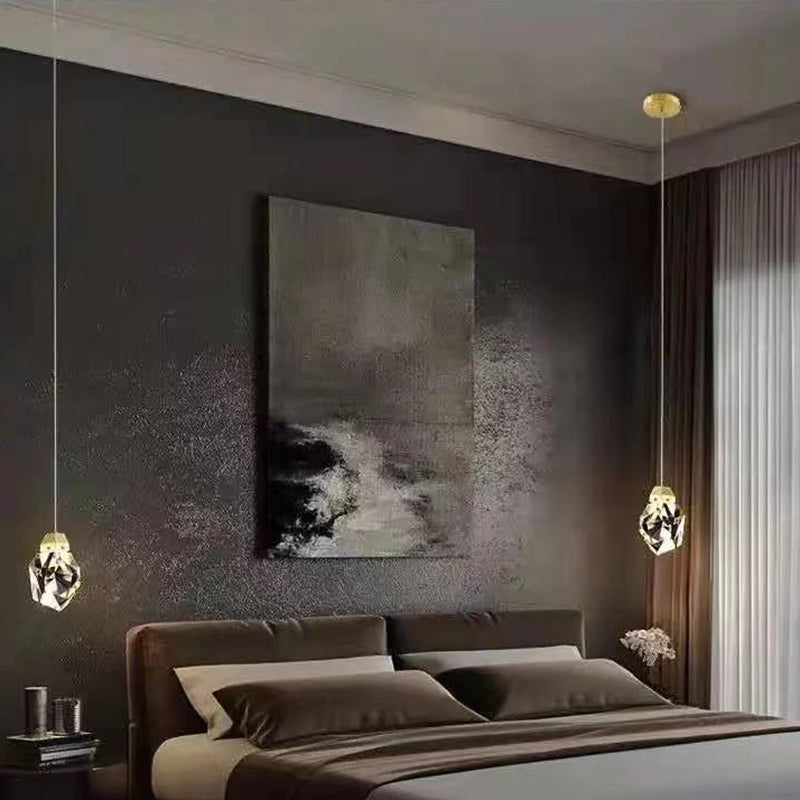 Lámpara colgante LED de cristal de latón con forma de diamante moderno para dormitorio 