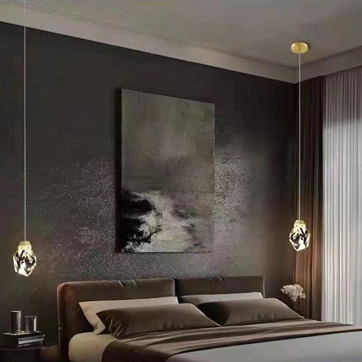 Lámpara colgante LED de cristal de latón con forma de diamante moderno para dormitorio 
