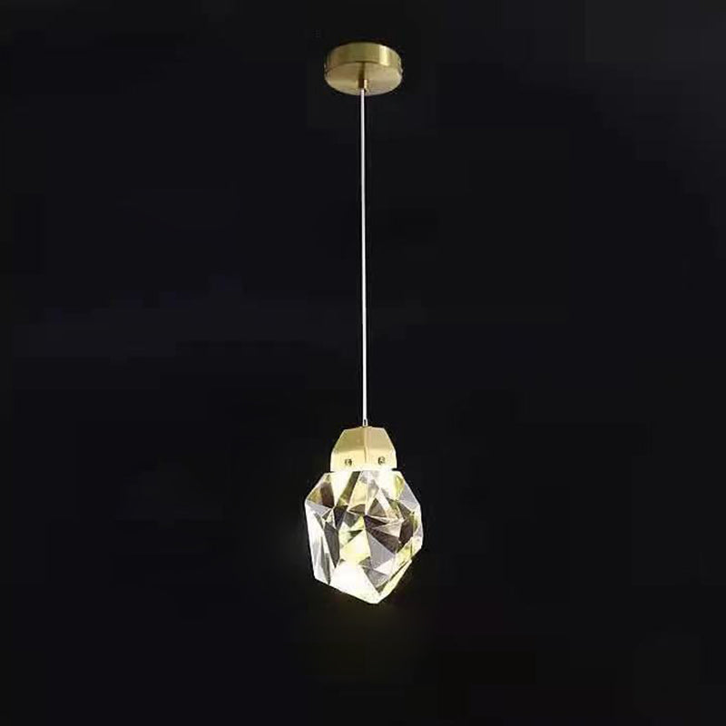 Lámpara colgante LED de cristal de latón con forma de diamante moderno para dormitorio 
