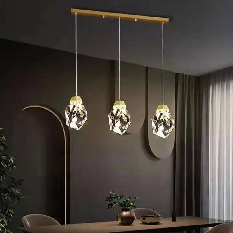 Moderne Luxus-Kronleuchter in Diamantform aus Messing und Kristall mit LED-Insellicht für Esszimmer 