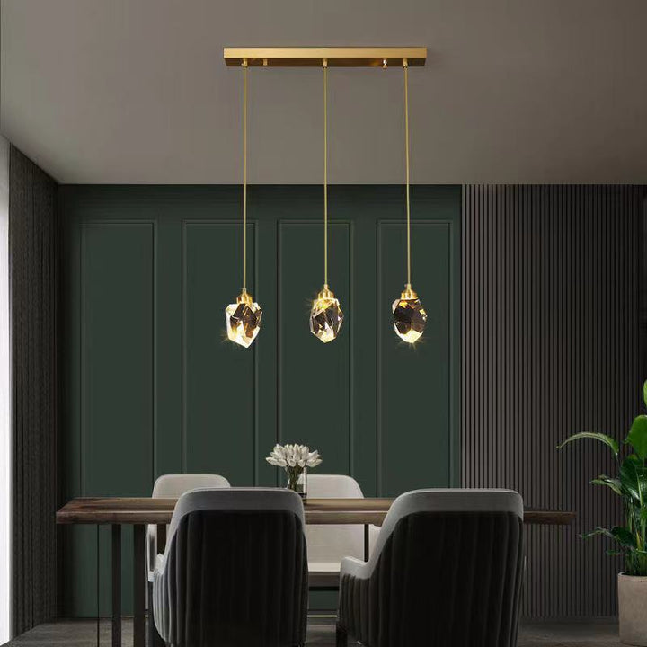 Moderne Luxus-Kronleuchter in Diamantform aus Messing und Kristall mit LED-Insellicht für Esszimmer 