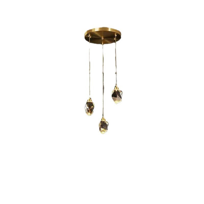 Lustre LED en laiton moderne de luxe en forme de diamant avec cristal pour salle à manger 