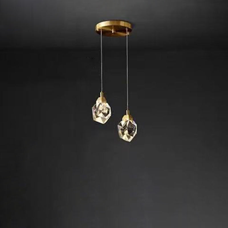 Lustre LED en laiton moderne de luxe en forme de diamant avec cristal pour salle à manger 