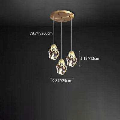Lustre LED en laiton moderne de luxe en forme de diamant avec cristal pour salle à manger 