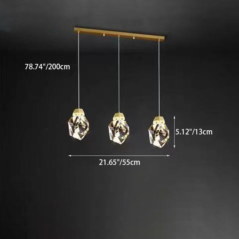 Moderne Luxus-Kronleuchter in Diamantform aus Messing und Kristall mit LED-Insellicht für Esszimmer 
