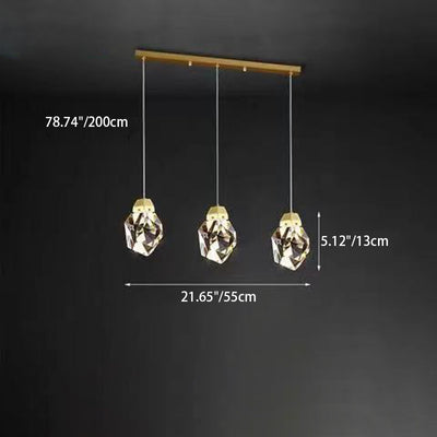 Lustre LED en laiton moderne de luxe en forme de diamant avec cristal pour salle à manger 