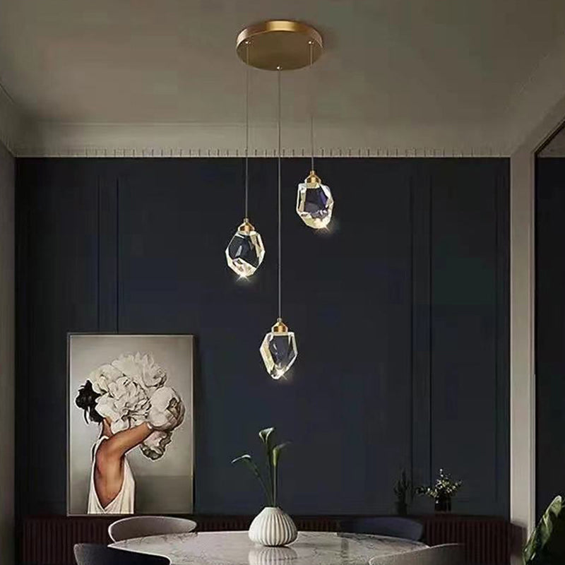 Lustre LED en laiton moderne de luxe en forme de diamant avec cristal pour salle à manger 