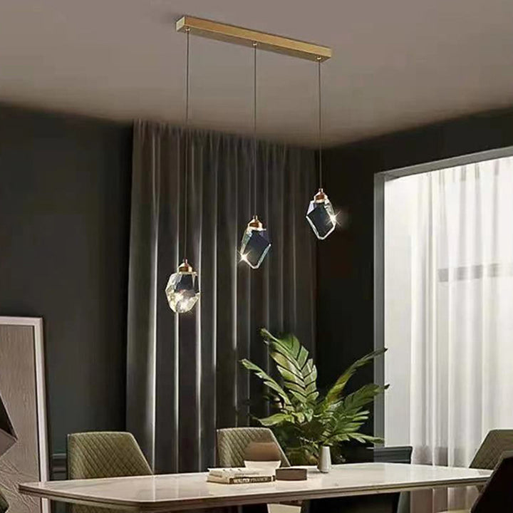 Moderne Luxus-Kronleuchter in Diamantform aus Messing und Kristall mit LED-Insellicht für Esszimmer 