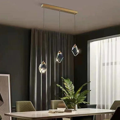 Lustre LED en laiton moderne de luxe en forme de diamant avec cristal pour salle à manger 